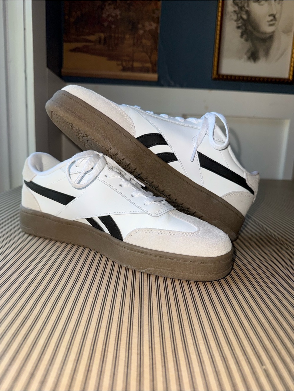Reebok White and Black Sneakers Gum Sole